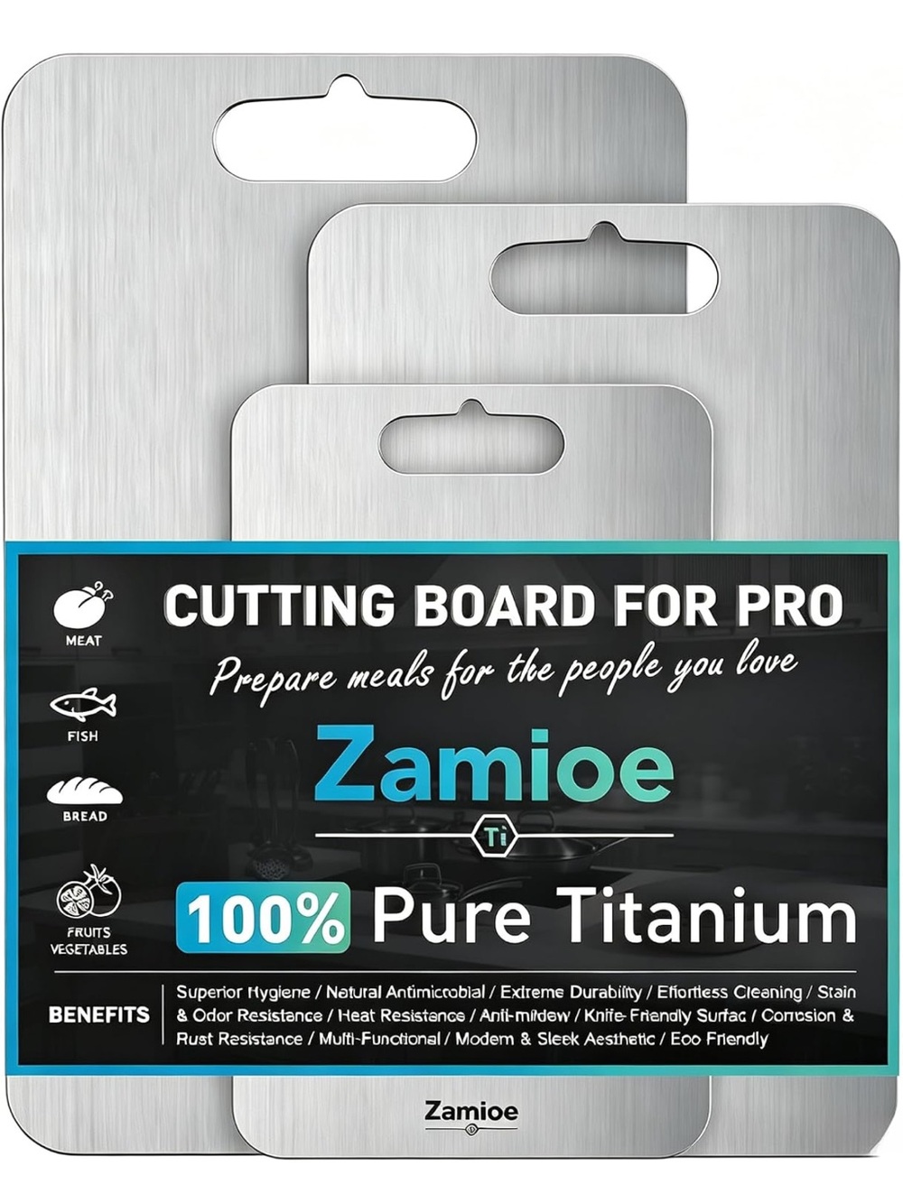 3 pack Titanium kitchen chopping Boards double sided non-toxic cutting board